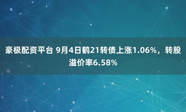 豪极配资平台 9月4日鹤21转债上涨1.06%，转股溢价率6.58%